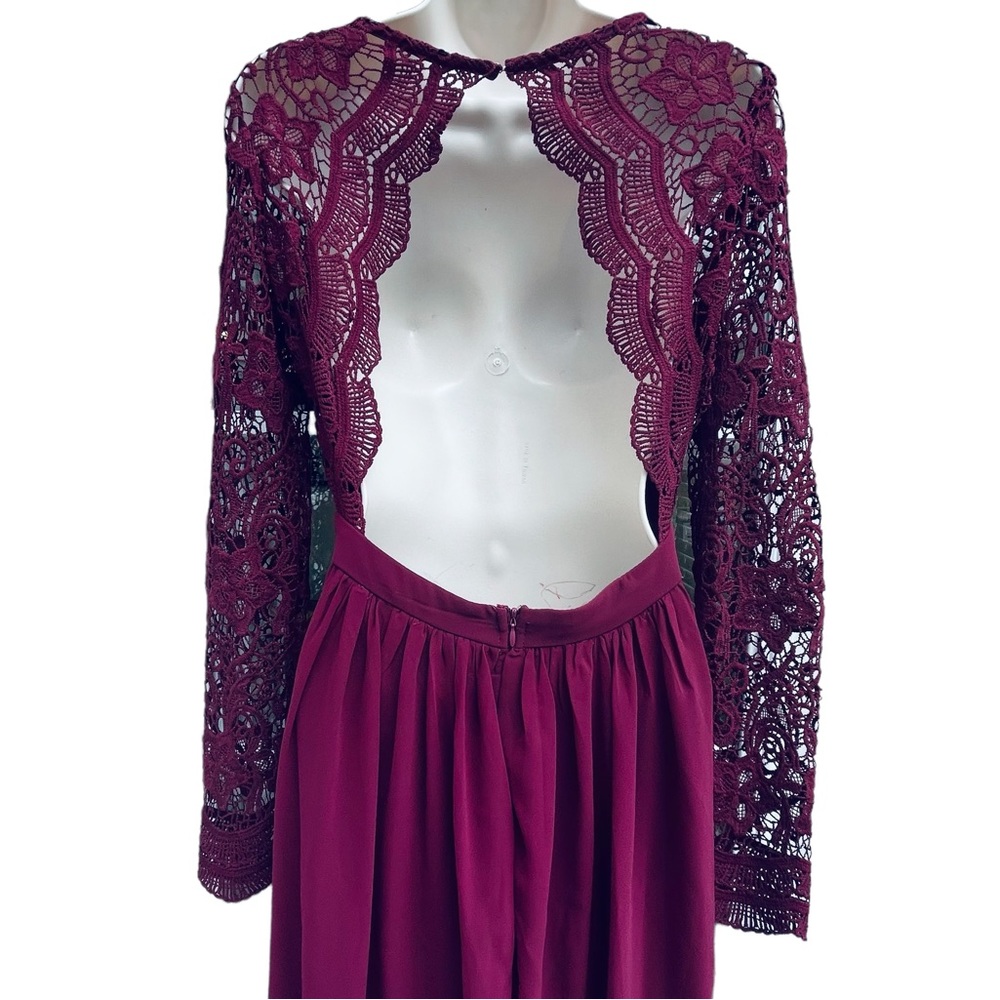 Lulus Burgundy Awaken My Love Long Sleeve Lace Maxi Dress Open Back Style (8737) - Picture 11 of 15